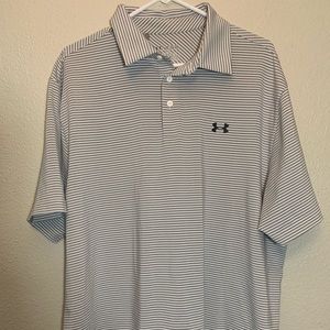 Under Armour 2XL Gray White Striped Polo Shirt